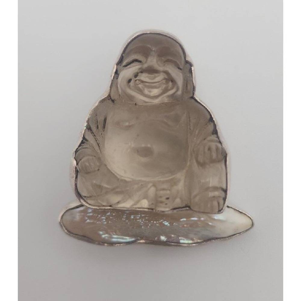 Amy Kahn Russell sterling‎ silver carved stone BUDDHA brooch pendant